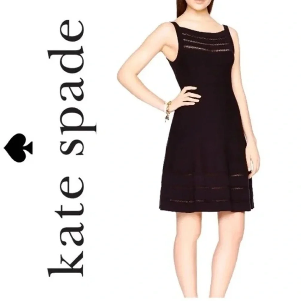 Kate Spade • Open Cable Sweater Dress black knit fit & flare sleeveless a-line